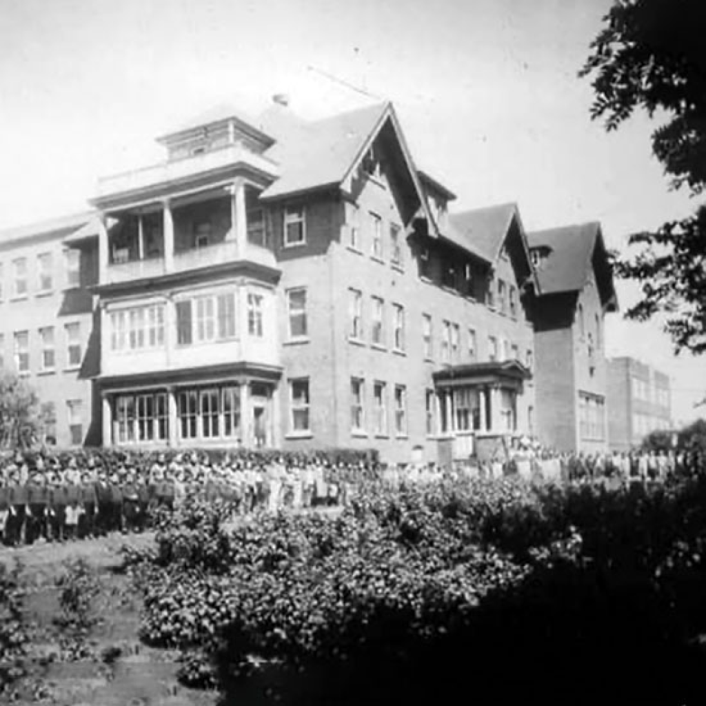 A black and white picture of St. Joseph's Indian Residential School