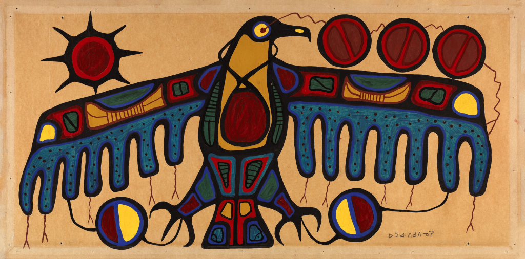 Painting of a mythical thunderbird on kraft paper