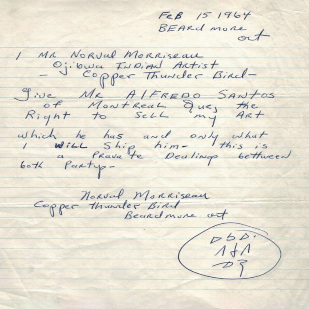 A letter from Morrisseau including a sketch of a thunderbird and horned snake
