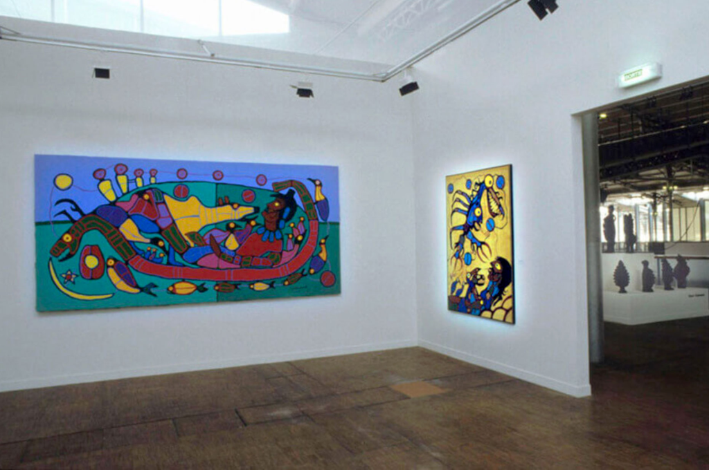 Installation view of two works by Morrisseau