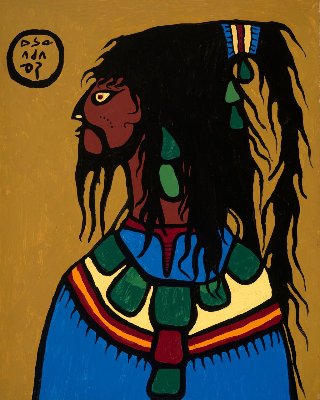 Portrait painting of a shaman's profile