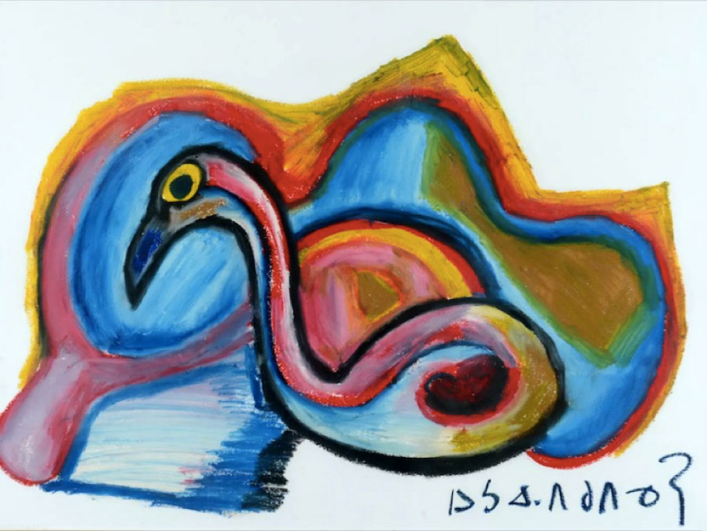 Experimental painting of a swan figure