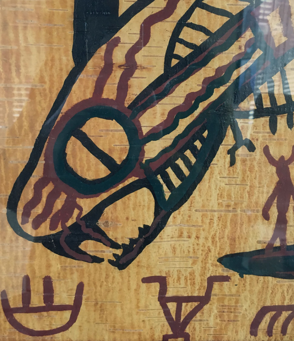 Peinture d'un serpent-médecine sur un rouleau d'écorce de bouleau
