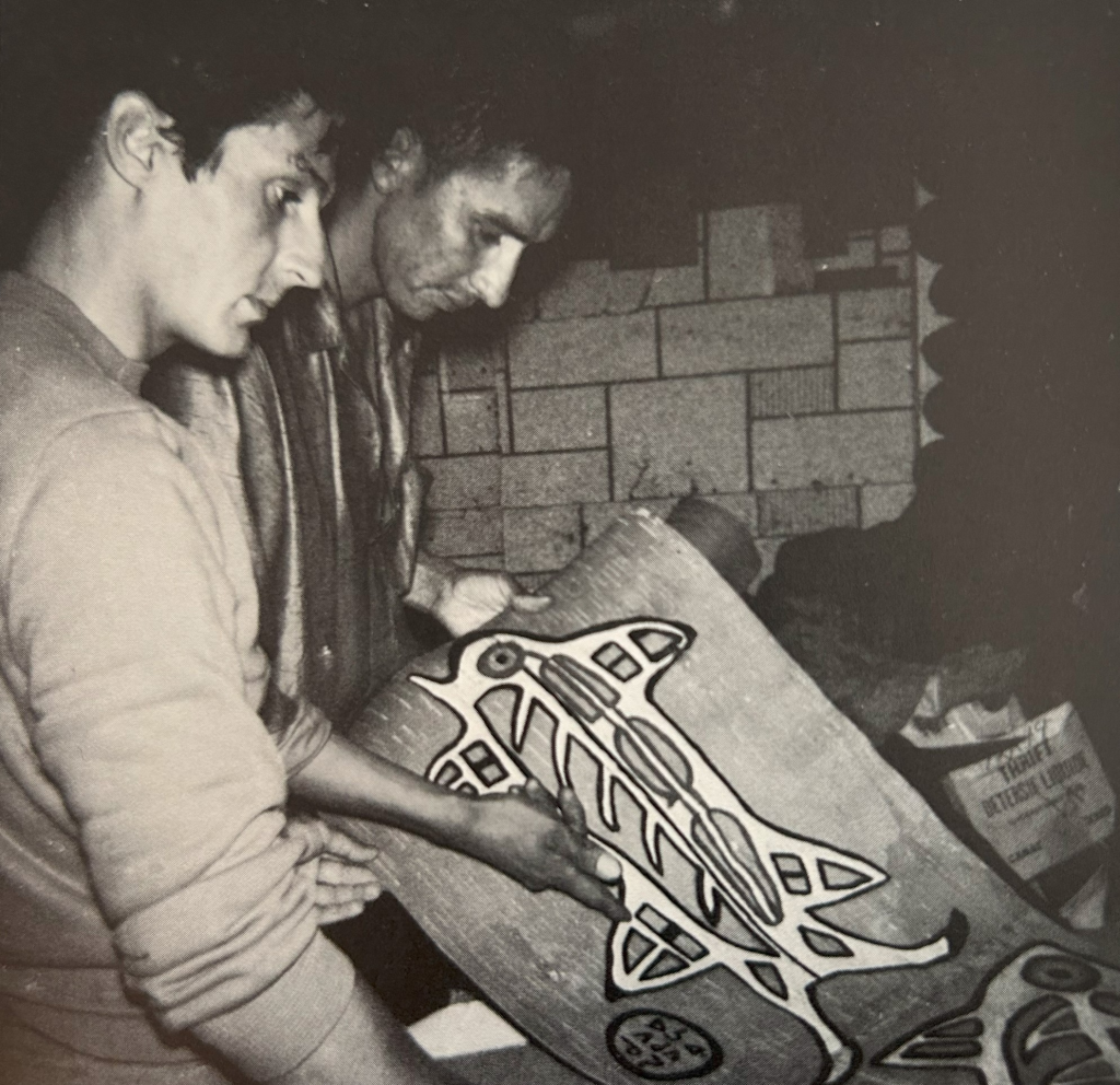 Norval Morrisseau showing Two Fish to Jack Pollock