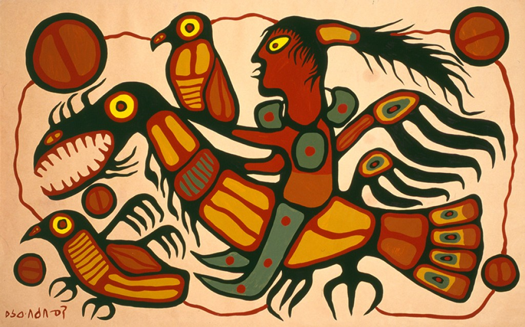 Peinture d'un chaman chevauchant un puissant oiseau-tonnerre