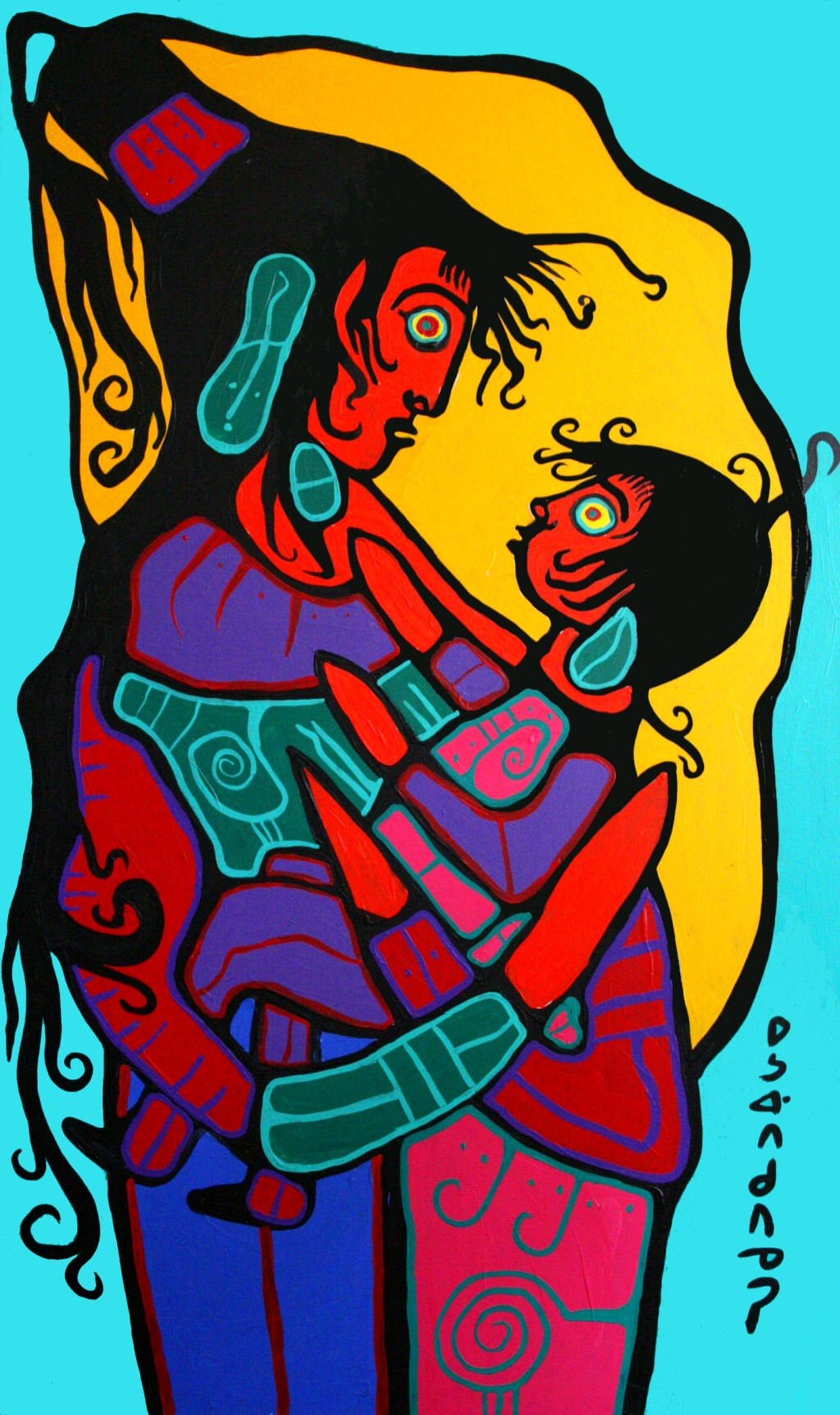 Peinture d'une femme autochtone avec son enfant