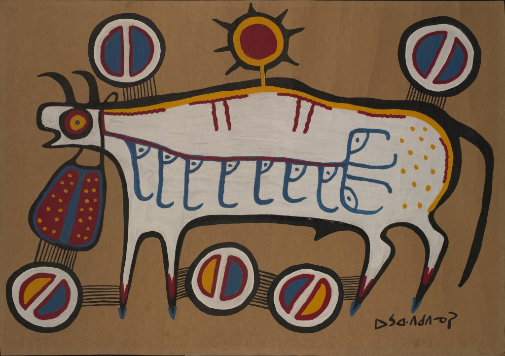 Painting of a sacred buffalo with a medicine bag around its neck