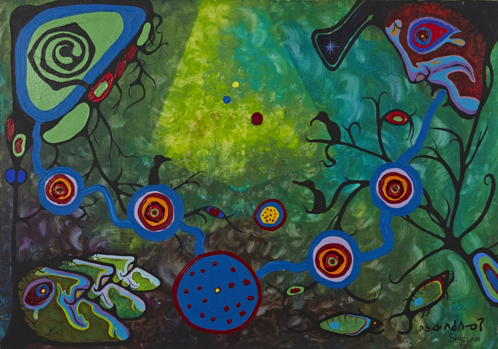 Peinture d'un paysage abstrait évoquant une forêt